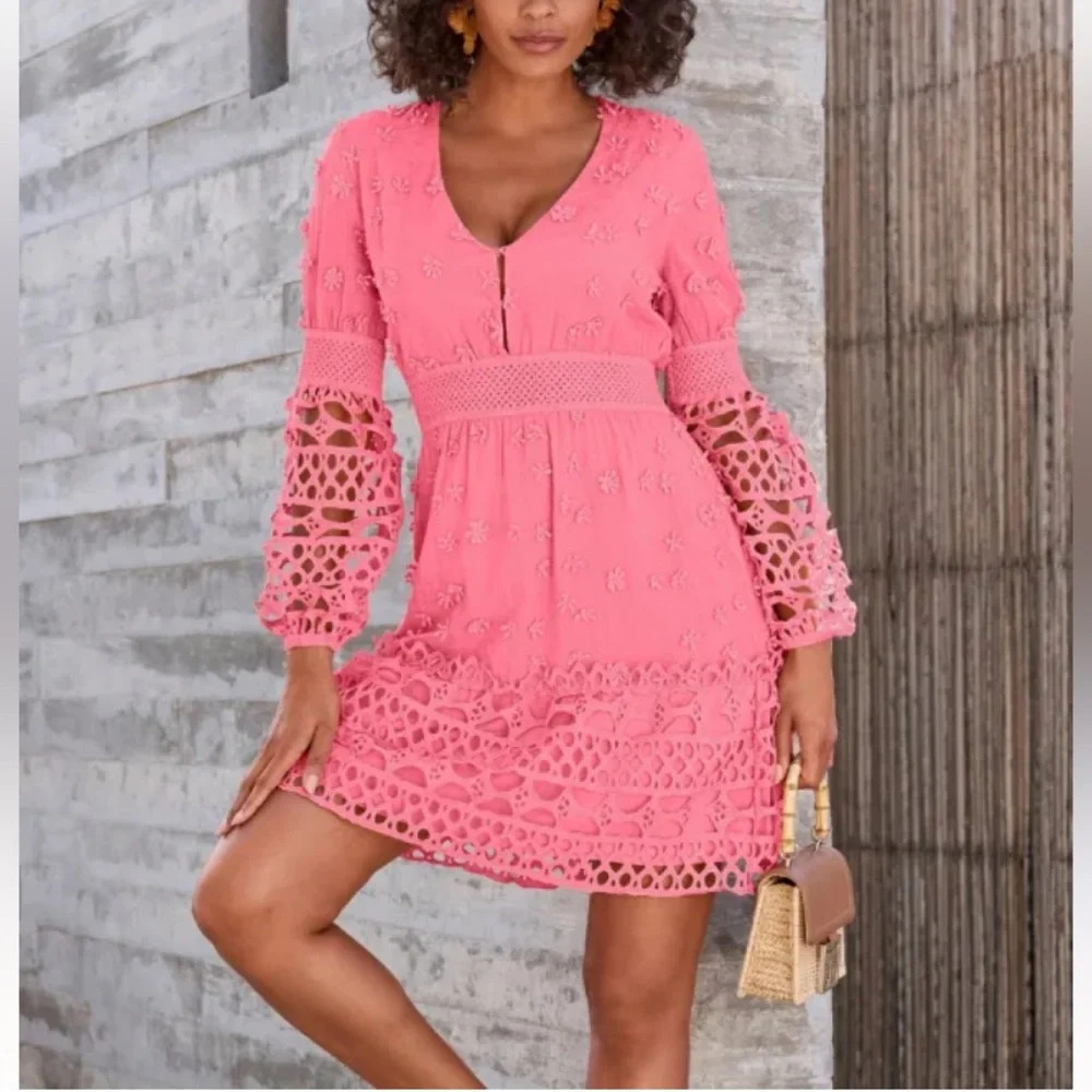 Boston Proper mixed media embroidered lace dress 26023